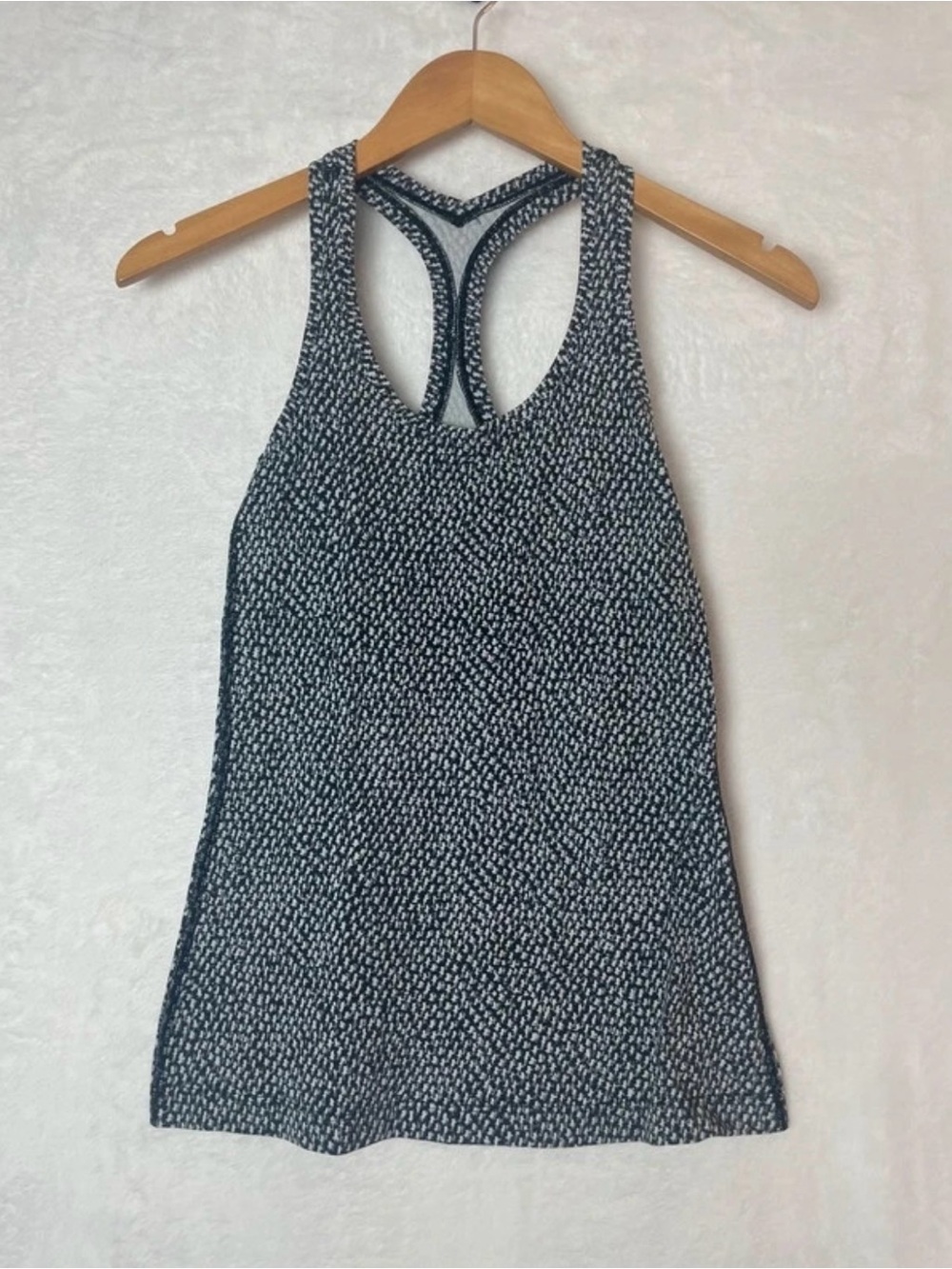 Lululemon Racerback Athletic Fitted Tank Top Black White Print